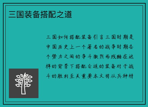三国装备搭配之道